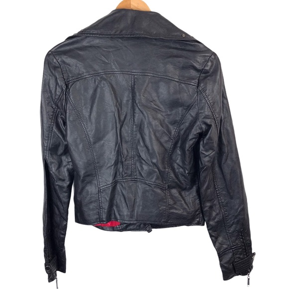 Jou Jou Faux Leather Studded Black Moto Asymmetric Zip Up Biker Jacket S - Picture 3 of 14